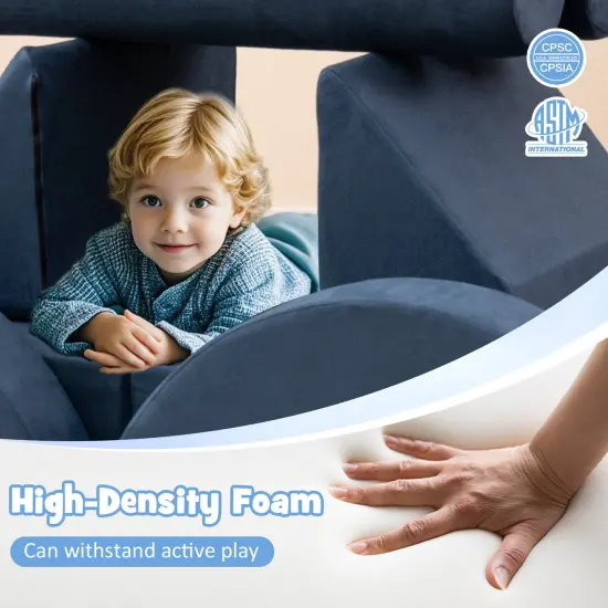 Velvet Suede 13-Piece Kids Modular Play Couch, Soft and Safe Design Blue {6}