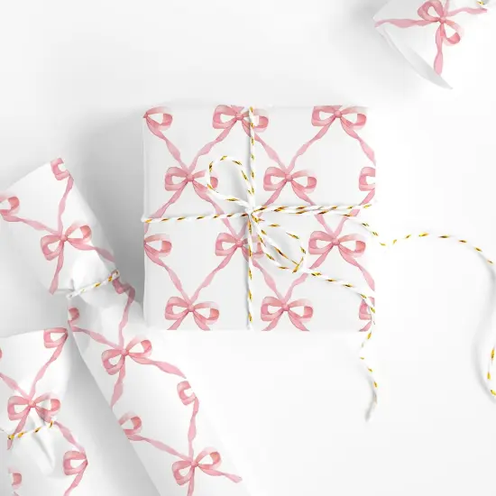 Pink Bow Floral Wrapping Paper -Mini Roll- 17 Inch x 32.8 Ft Flower Bow Knot Gift Wrap Paper Pink Art Paper for Wedding Birthday Supplies {2}