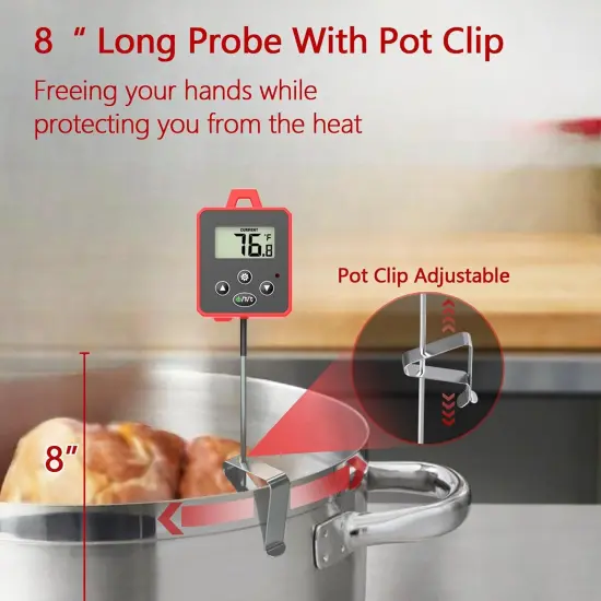 Waterproof Digital Candy Thermometer for Candy Making, Instant Read Cooking Thermometer with Pot Clip, Backlight LCD, 8" Long Probe, Temperature Alarm, ℃/℉ Switch for Kitchen, Outdoor BBQ {2}