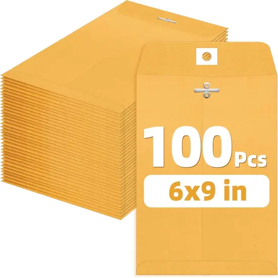 6x9 Clasp Envelopes 100 Count - 6x9 Inch Brown Kraft Envelopes with Clasp Closure &ndash; for Home, Office, Business, Legal or School, Great for Filing, Storing or Mailing Documents {1}