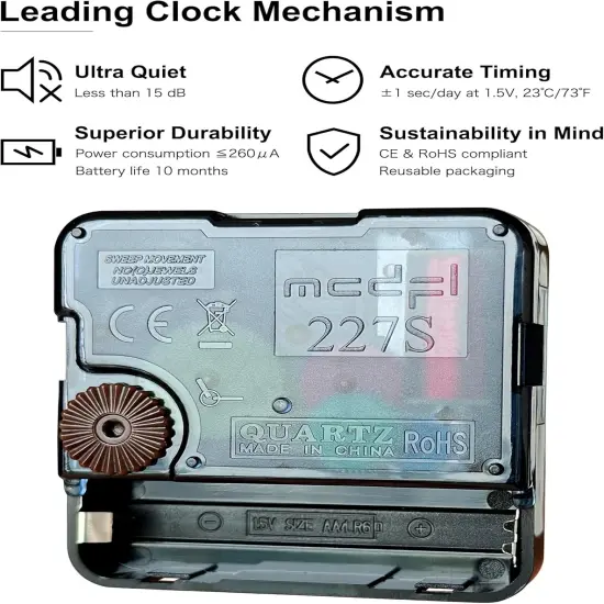 Clock Kit Mechanism Replacement 12mm/0.47in Thread Length (Thick Shaft, 227S, 3 Set) Noiseless Sweep Movement Push-On Motors Watchmaking Accessories Mechanic Wall Cuckoo Parts Spare Axis Repairs {2}