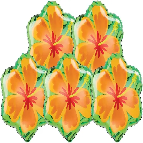 Set of 5 Orange & Purple Double Sided Hibiscus 18" Foil Summer Party Balloons {2}