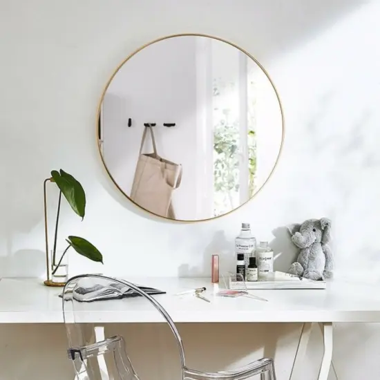 27.5" Modern Metal Wall-Mounted Rounded Mirror Perfect for Any Room Golden {5}