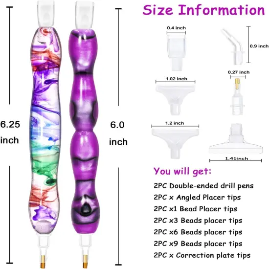 Diamond Painting Art Drill Bead Dotting Gem Dot Pen Accessories Picker Tools Kit for Adult, Nail Art Embroidery Decoration(2ClearPur) {2}