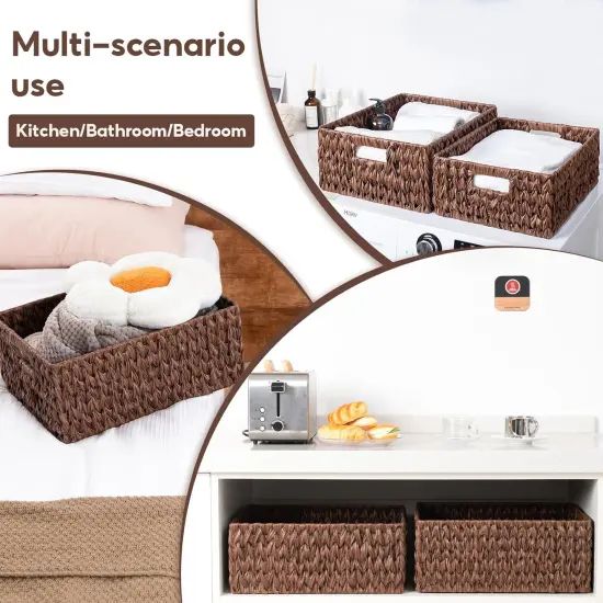 Large Spring Wicker Basket, Waterproof Wicker Storage Basket, Odorless Plastic Woven Baskets for Organizing, Rectangle Rattan Baskets with Handle {4}