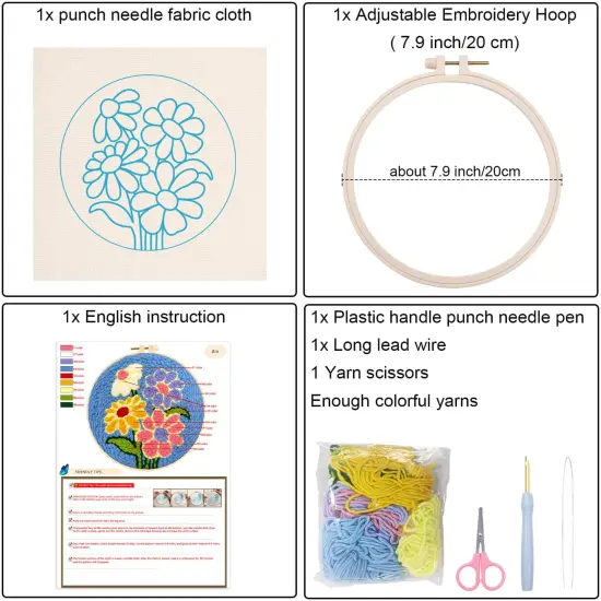 Embroidery Starter Kits for Adults,Rug Tool Cross Stitch Including Handle Pen,Cloth,Hoop,Threads and Instruction-Daisy Flower Pattern {2}