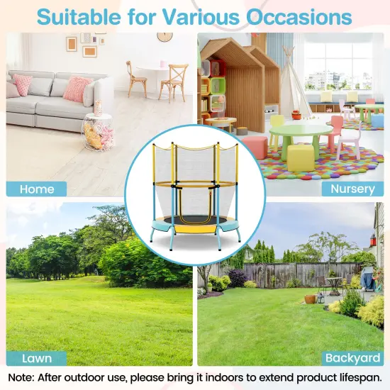 Kids Trampoline with Safety Net, Zipper Door and Heavy-Duty Frame Yellow {4}