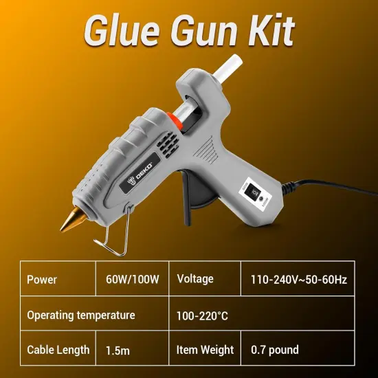 Hot Glue Gun Full Size: DEKOPRO 60/100Watt Dual Temp Hot Glue Gun Kit with 25 Glue Sticks, Organize Storage Case, Heavy Duty Heat Glue Gun Tool Set for Home Repair, Art & Crafts, DIY {4}