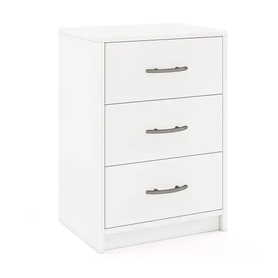 White Engineered Wood 3-Drawer Nightstand for Bedroom & Living Room {4}