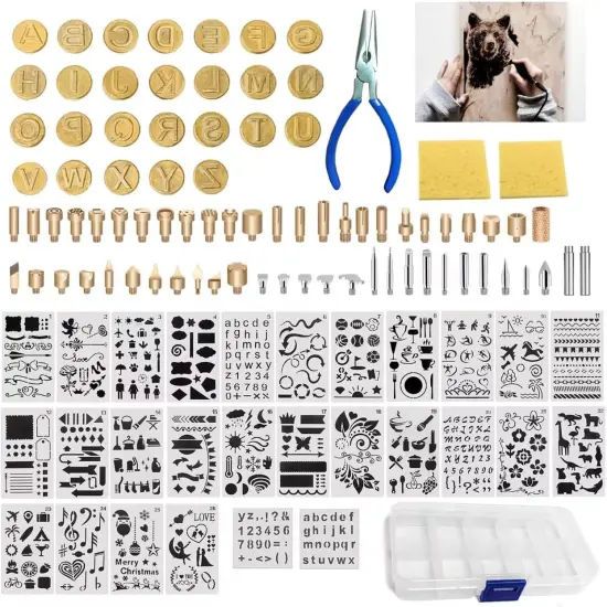 112Pcs Wood Burning Tips - Pyrography Wood Burning Kit Includes Wood Burning Tips Only Wood Burning Letters Wood Burning Stencils and Patterns for Embossing Carving DIY Adults Crafts Beginners {1}