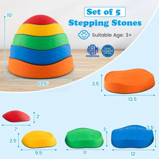 5 Pieces Kids Stepping Stones Stackable Round River Stone Indoor Outdoor-Multicolor {3}
