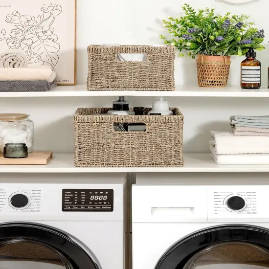 Spring Storage Baskets, Handwoven Seagrass Basket for Organizing, Decorative Wicker Baskets with Built-in Handles {5}