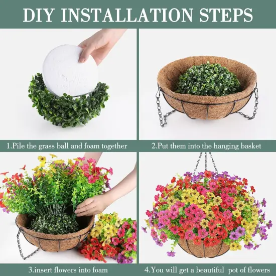 Artificial Flowers Hanging Plants in Basket {3}