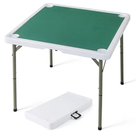 Portable Folding Mahjong Table with Cup Holders and Game Mat Green {1}