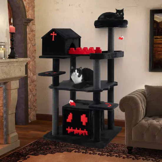 6-Tier Gothic Cat Tree Tower Activity Center with Church-Shaped Condo and Coffin-Shaped Bed {2}