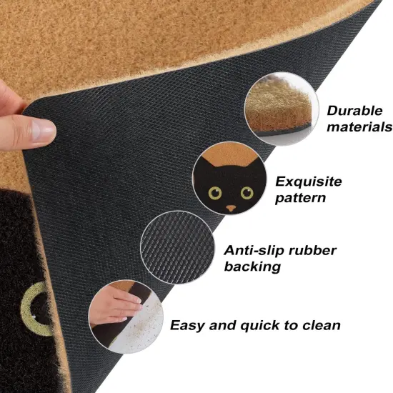 Cat Welcome Mat, Black Cat Doormat, Non-Slip Entrance Mat, Resist Dirt, 17" x 30" {3}