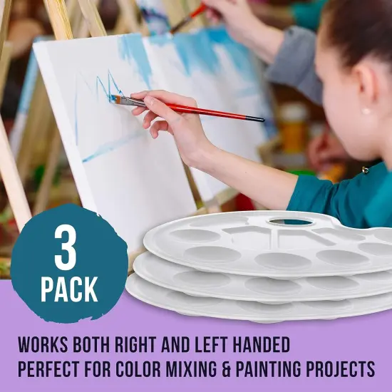 10-Well Plastic Artist Painting Palette (Pack of 3) - Paint Color Mixing Trays - Art Students, Classroom, Class Craft Projects, Party Events - Acrylic, Oil, Watercolor, Tempera {1}