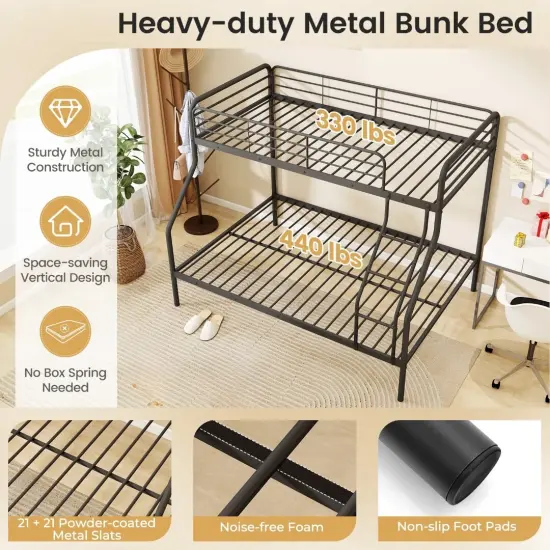 Twin Over Full Metal Bunk Bed with Guardrails, Ladder, Storage Space and Sturdy Construction Black {6}
