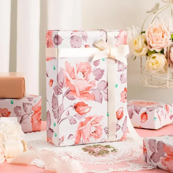 Flower Gift Wrapping Paper Roll - 17Inch x 33Feet - Luxury Elegant Floral with Gold Pattern Girl Gift Wrap Present Sheet for Wedding, Bridal Shower, Birthday, Engagement and Mother's Day {3}