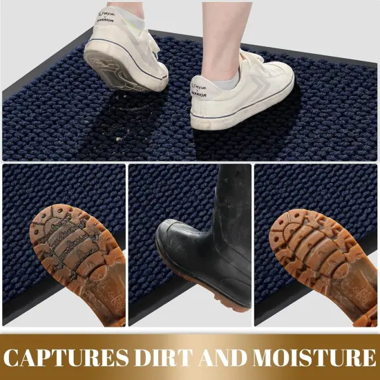 Doormat Outdoor Indoor Entrance 29.5 x 17, All-Season All-Weather Front Door Mat, 100% Waterproof Welcome Matt for Floor Garage Outside Entry, Stain and Fade Resistant,Navy Blue {5}