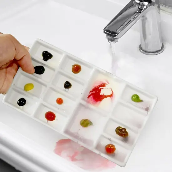 8 Inch 14 Wells Artist Ceramic Paint Palette, Rectangle Ceramic Watercolor Painting Mixing Tray for Watercolor Gouache Acrylic Oil Painting {4}