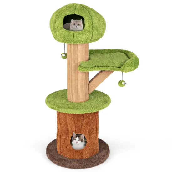 48-Inch Large Mushroom Shape Cat Tree with 2 Cute Condos and Branch-Shaped Scratching Posts {1}