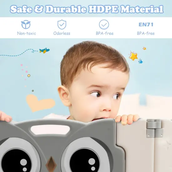 16-Panel Baby Activity Center Play Yard with Lock Door and Non-Slip Silicone Base Beige {5}