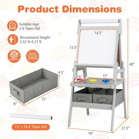 Grey 3-in-1 Kids Art Easel with Magnetic Chalkboard and Whiteboard Perfect Gift for Boys and Girls {6}