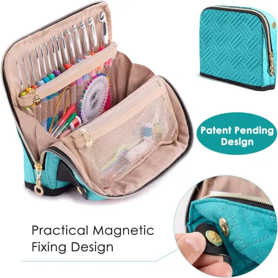 Crochet Hook Case with 14 Size Crochet Hooks Set 2mm(B)-10mm(N) Ergonomic Crochet Hooks with Crochet Case Stand Up - Crochet Hook Organize for Crochet Lovers, Crochet Kit for Beginners {2}