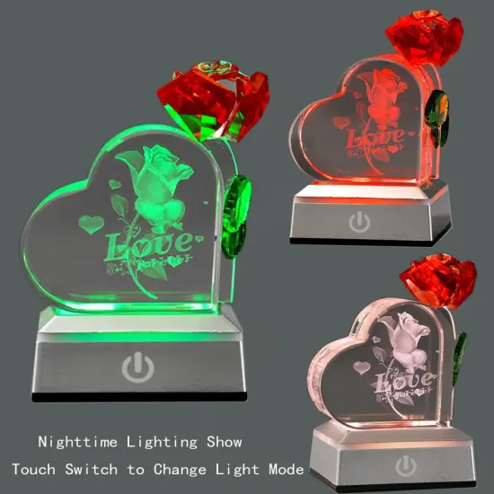 Crystal Heart Shaped Crystal Rose Home Decoration for Wife, Lady, mom {3}