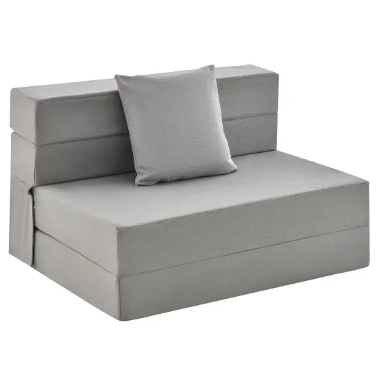 Faux Linen Tri Fold Sofa Bed with Ergonomic Pillow and Customizable Comfort Light Gray {7}