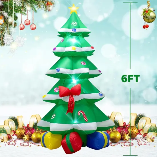 6 Foot Christmas Inflatable Christmas Tree with Gift Box Decoration with LED Lights,Cute Blow up Christmas Tree Indoor Outdoor Decoration - WM - 22 {3}