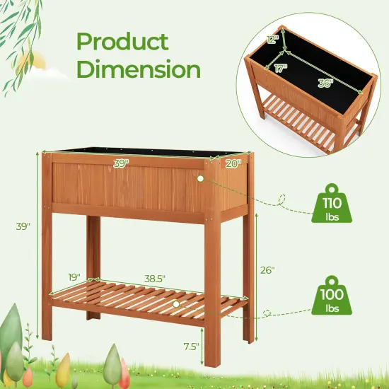 Reddish Brown Fir Wood Raised Garden Bed with Planter Box and Bottom Shelf {4}