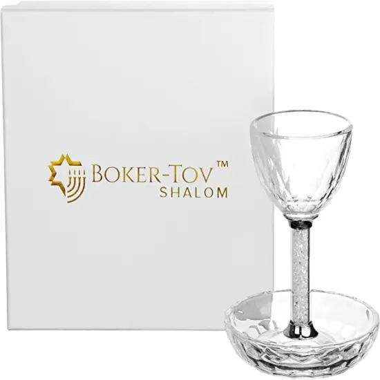 Crystal Kiddush Cup with Gemstone Stem and Tray By Kinor Decor Clear Gemstones {3}