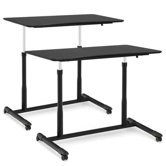 Height Adjustable Computer Standing Desk with 4 Universal Casters and I Shaped Base Natural {9}