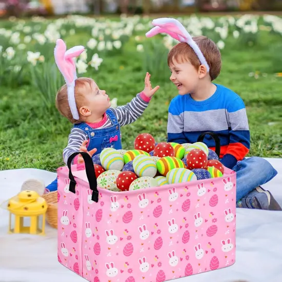 Rectangle Easter Basket Storage Bin Eggs Gift Basket Laundry Hamper Storage Basket Fabric Material Organization Basket Toy Box Nursery Hamper for Clothes Toys With Handles {2}