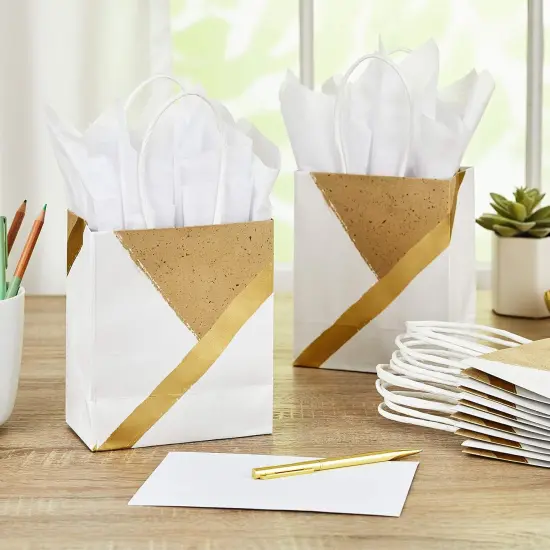 6" Small Paper Gift Bags, 8-Pack (White and Kraft) for Birthdays {2}