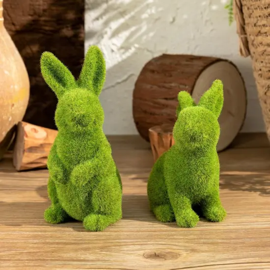 Easter Rabbit Decoration Horticulture Green Flocking Moss Rabbit Decoration Sculpture Decoration Desktop Living Room Garden Easter Gift {5}