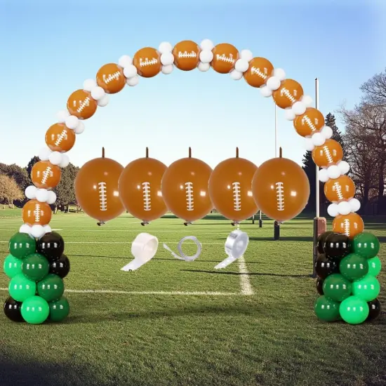 123PCS Football Balloon Arch Garland Kit, Green, Black, White and Brown Balloons with Rugby Print for Superbowl Balloon Arch, 1st Down Football Birthday, Sports Theme Party Decorations {5}