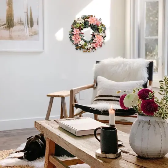 18&rdquo; Silk Dahlia Rose Front Door Summer Floral Wreath - Summer Floral Decor, Farmhouse Wall & Wedding Home Decor (Indoor/Outdoor) {5}