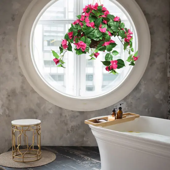 25" Hanging Bougainvillea Basket Fuschia &ndash; Lush Artificial Flower Basket for Home & Outdoor D&eacute;cor {4}