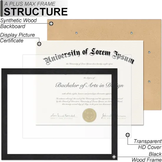 Black 8.5 x 11 Frame, Engineered Wood Frame with Wood-grain for Display 8.5 by 11 Document Award Certificate Wall and Tabletop - 1 Pack/Black/8.5x11 {2}