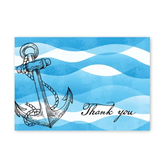 Great Papers! Ocean Nautical Anchor Thank You Note Card and White Envelope, 4.875" x 3.375", 24 count {1}