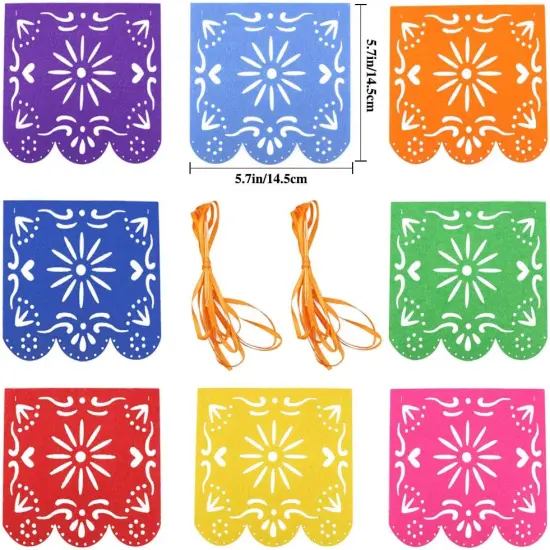 2 Packs Mexican Table Runner 14 x 84 inch, Serape Table Runner for Mexican Party Wedding Decorations Outdoor Picnics Dining Table, Fringe Cotton Table Runners with 2 Pack Mexican Party Picado {3}