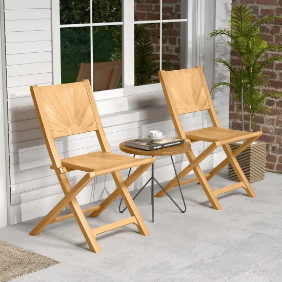Natural 2 Pieces Folding Patio Chairs with Inclined Backrest Ideal for Outdoor Use {2}