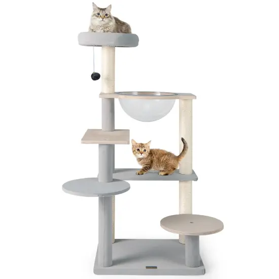 Natural Solid Plywood Cat Tree with Space Capsule and Sisal Scratching Posts {4}