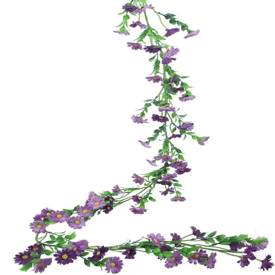 Summer Silk Daisy Flower Garland - Purple Artificial Flower Vine, Hanging Ivy Garland for Wall, Party, Wedding Arch, Floral Decor, Home Indoor/Outdoor Ceremony {1}