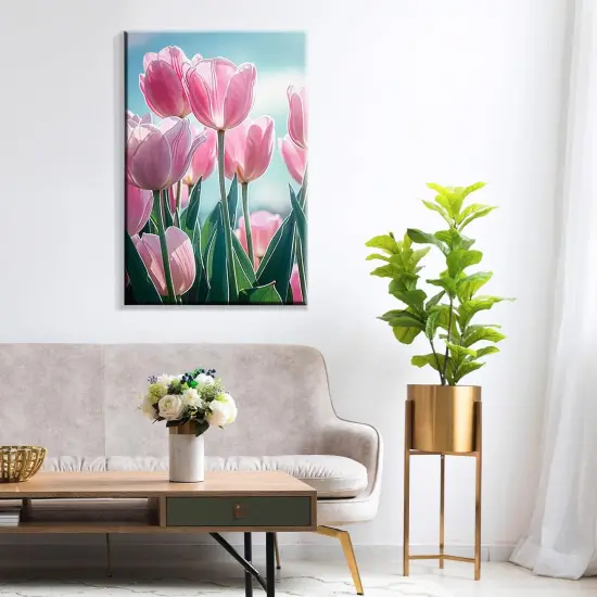 Paint by Numbers Kit for Adults with Frame DIY Flowers Paint by Number with Easel Tulips Acrylic Oil Painting Kits for Wall Hanging Home Room Decor 7.87x11.81 Inch {3}