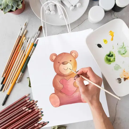 50 Pack 8x4.75x10 Inch Medium White Kraft Paper Bags with Handles Bulk (50pcs) {5}