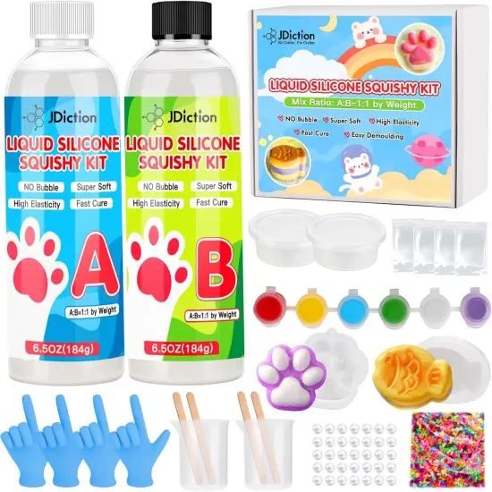 JDiction Taba Squishy Kit, Fast Cure Liquid Silicone Squishy Maker for Cat Paw Casting, Silicone Squishy DIY Stress Relief Toys & Gifts for Adults/Kids {1}